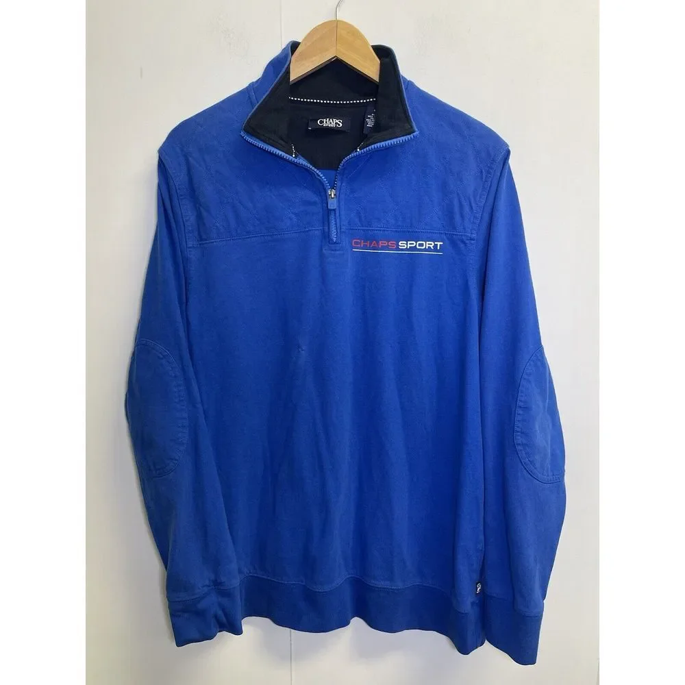 Vintage‎ Chaps Ralph Lauren Pullover Mens Size M Blue 1/4 Zip Y2k Spell Out